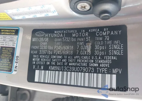 2009 Hyundai Veracruz Gls z USA, uszkodzony, nr VIN KM8NU13C39U079073